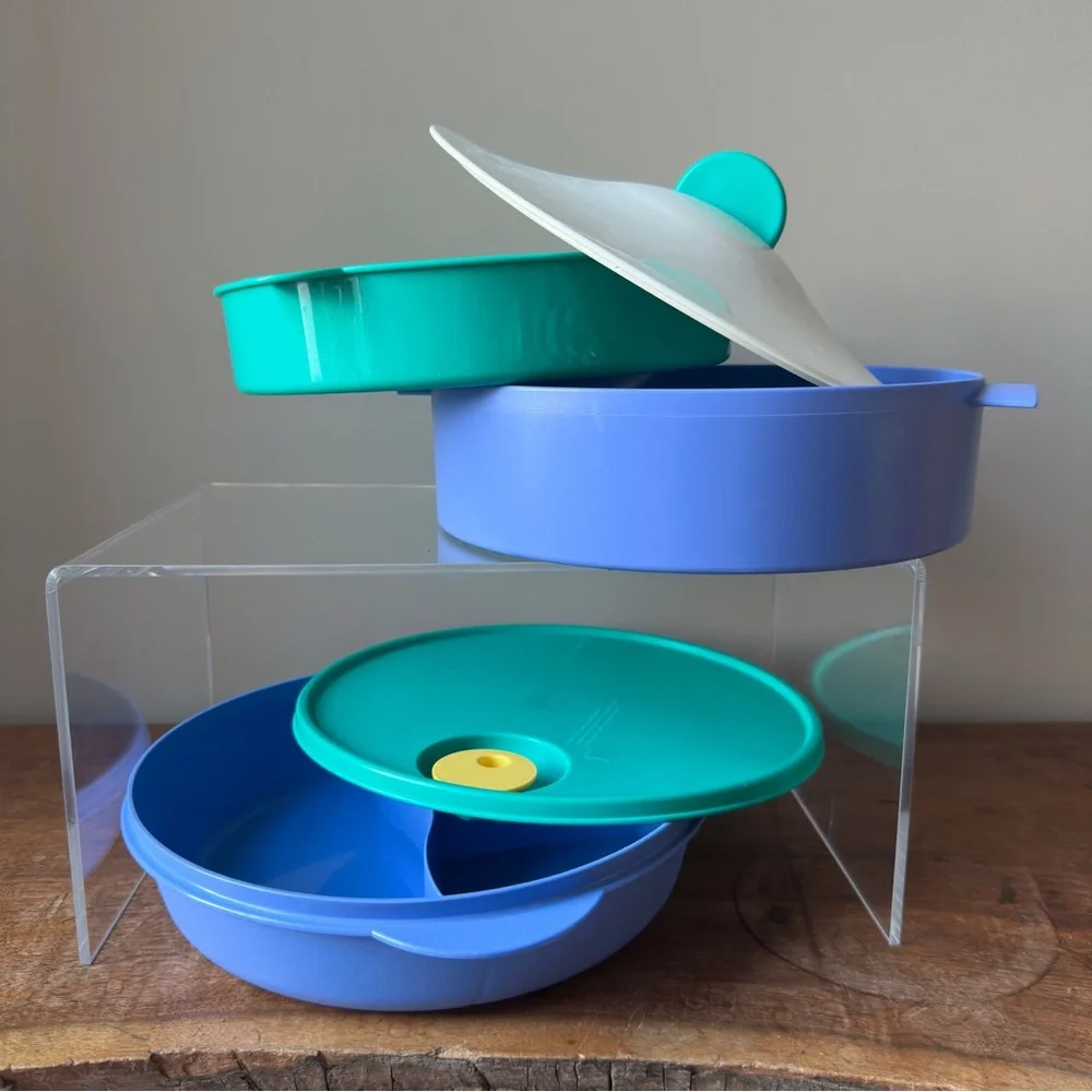 Vintage Tupperware Microsteamer 3 Piece Steamer Rice Cooker Memphis Design Style